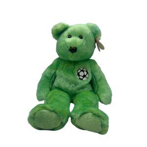 Ty Kicks Beanie Baby Soccer Green Bear Plush Toy Collectible